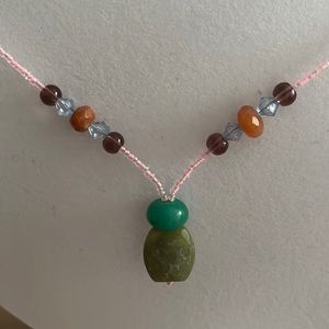 NWOT Multicolored stone necklace with pale pink seed beads